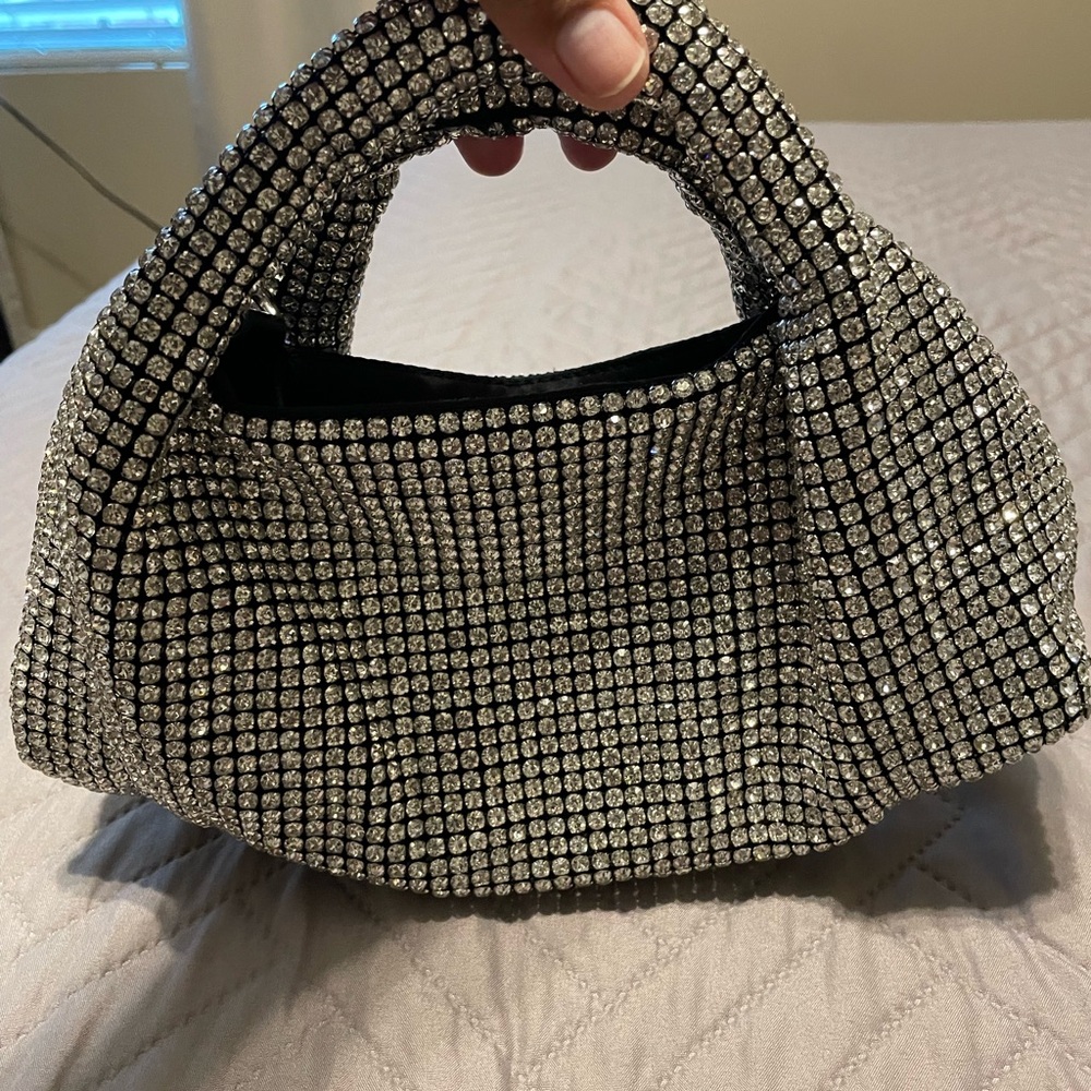 Elegant Silver Crystal-Embellished Women's Bag